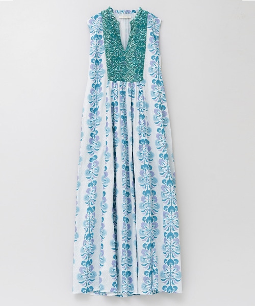TW ne Quittez pas 繡球花印刷刺繡洋裝