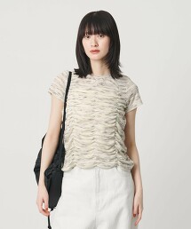 混色橫條紋縮褶2WAY上衣