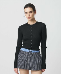 ＜H＞混羊駝羅紋外縫針腳開襟衫