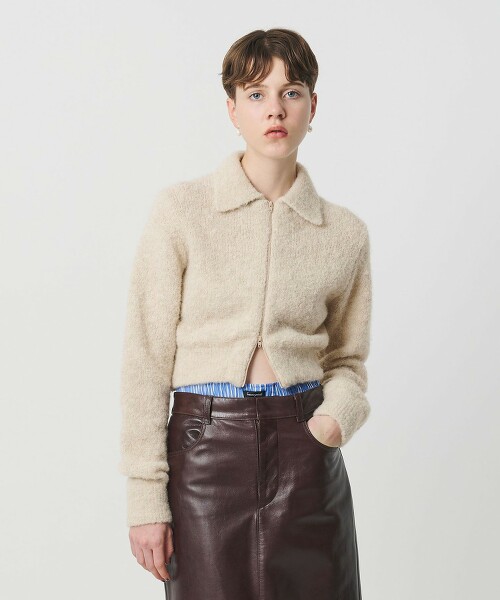 ＜H＞羊毛羊駝拉鍊開襟衫