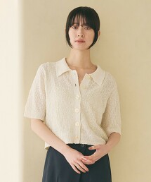 打結毛線針織短袖開襟襯衫