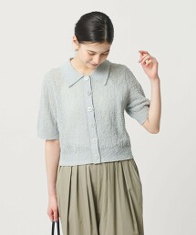 打結毛線針織短袖開襟襯衫