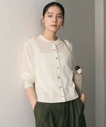 羊毛尼龍透膚開襟衫