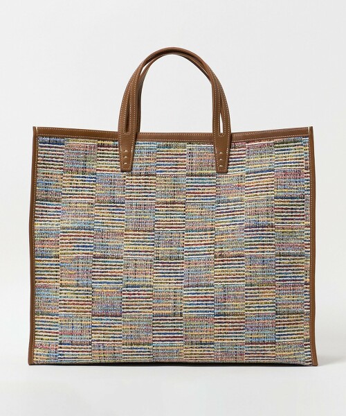 <A VACATION>TANK線條格紋托特包