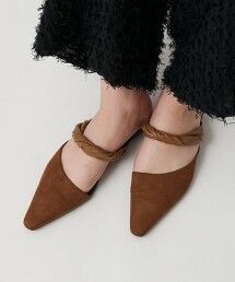 仿麂皮扭結扣環裸跟鞋