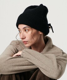 蝴蝶結緞帶針織毛帽