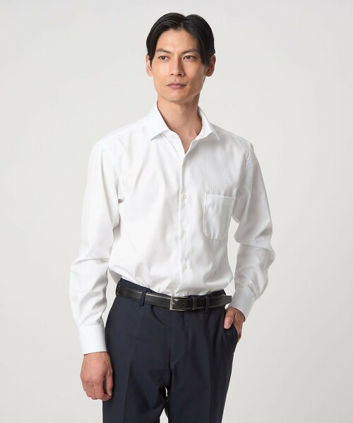 棉質明暗條紋牧師寬角領禮服襯衫 EASY IRON