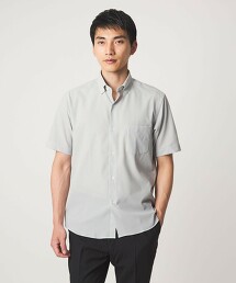 RAKKAN® 條紋標準壓釦扣領彈性短袖襯衫 EASY IRON・吸水速乾