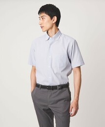 RAKKAN® 條紋標準壓釦扣領彈性短袖襯衫 EASY IRON・吸水速乾