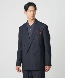 A＋ 仿牛仔雙排釦4釦彈性標準西裝外套