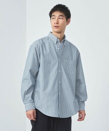 FINE BASIC 牛津布彈性寬鬆扣領襯衫