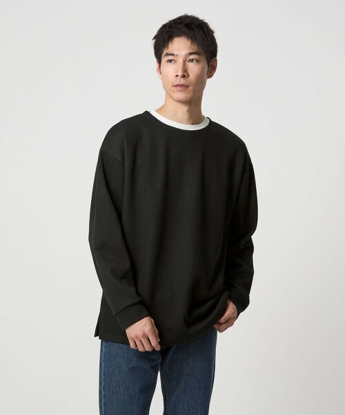 中粗針編織雙面布料無領上衣