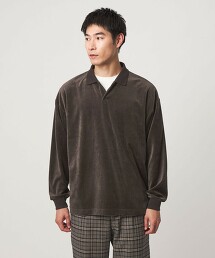 天鵝絨開襟領長袖POLO衫