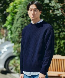 羊毛 聚脂纖維 華夫格 微高領 針織 -可手洗-