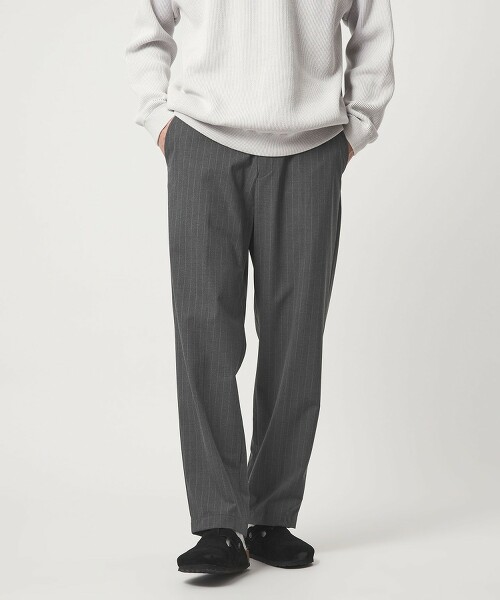 條紋寬版彈性工作風輕便褲 W2