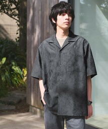 仿亞麻緹花開領短袖襯衫