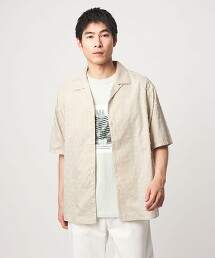 棉緹花開領短袖襯衫