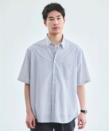 JUST LOOSE 輕薄條紋彈性短袖襯衫