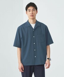 JUST LOOSE 平織斜紋彈性開領短袖襯衫