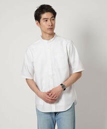 牛津布條紋立領短袖襯衫
