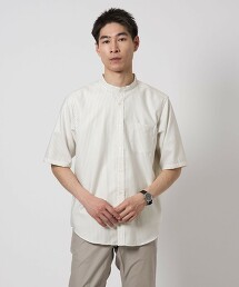 牛津布條紋立領短袖襯衫