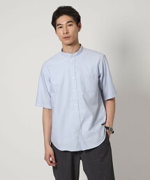 牛津布條紋立領短袖襯衫