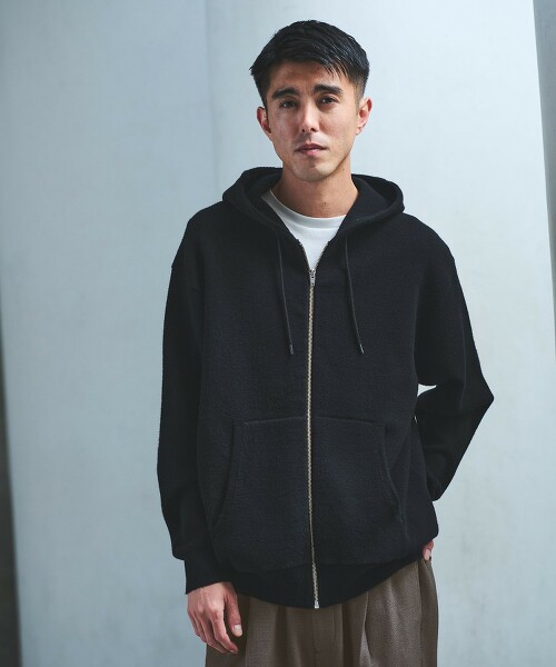 混羊毛拉鍊連帽外套