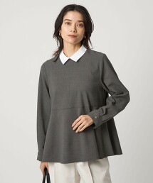 柔軟喬其紗翻領蛋糕下擺彈性上衣