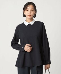 柔軟喬其紗翻領蛋糕下擺彈性上衣