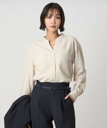 開襟領口袋長袖襯衫