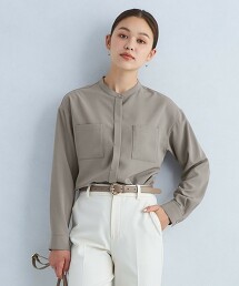抗皺 立領口袋長袖襯衫