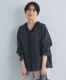 打摺褶邊V領罩衫
