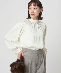 緞面立領抓皺罩衫