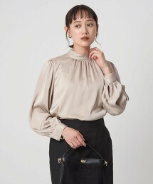 緞面立領抓皺罩衫