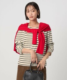 亮澤橫條紋長袖上衣