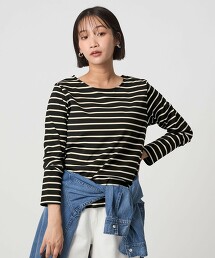 亮澤橫條紋長袖上衣