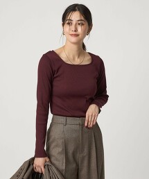 亮澤羅紋方領長袖上衣 抗菌