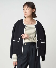 亮澤羅紋方領長袖上衣 抗菌