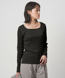 亮澤羅紋方領長袖上衣