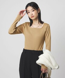 亮澤羅紋方領長袖上衣