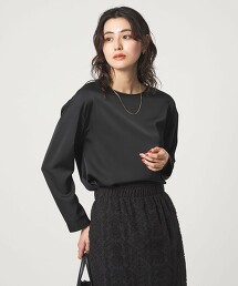 緞面拼接弧形下擺上衣