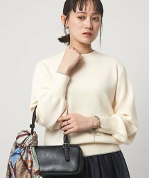 羊毛平滑瓶口領澎袖針織衫