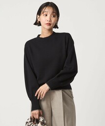 羊毛平滑瓶口領澎袖針織衫