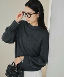 羊毛平滑瓶口領澎袖針織衫