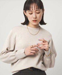 羊毛平滑瓶口領澎袖針織衫