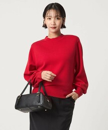 羊毛平滑瓶口領澎袖針織衫