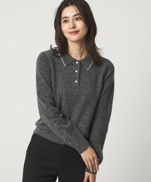 混馬海毛翻領仿珍珠針織上衣