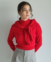 羊毛羅紋瓶口領針織衫