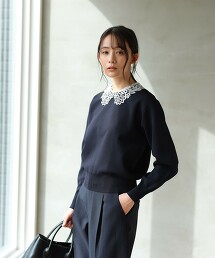 蕾絲領2WAY針織衫