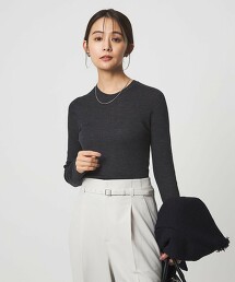 羊毛透膚羅紋圓領針織